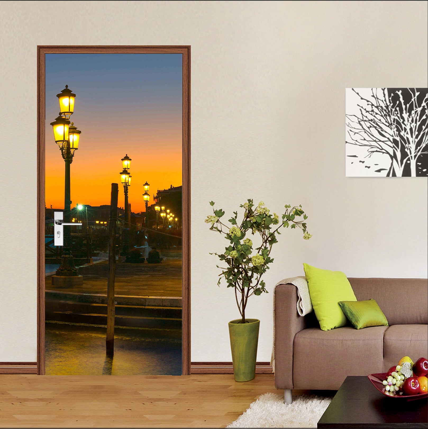 3D Sunset Street Light 11987 Marco Carmassi Door Mural