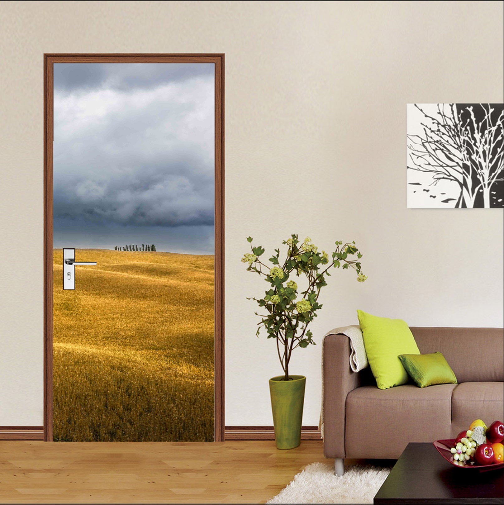 3D Golden Grass Clouds 11584 Marco Carmassi Door Mural