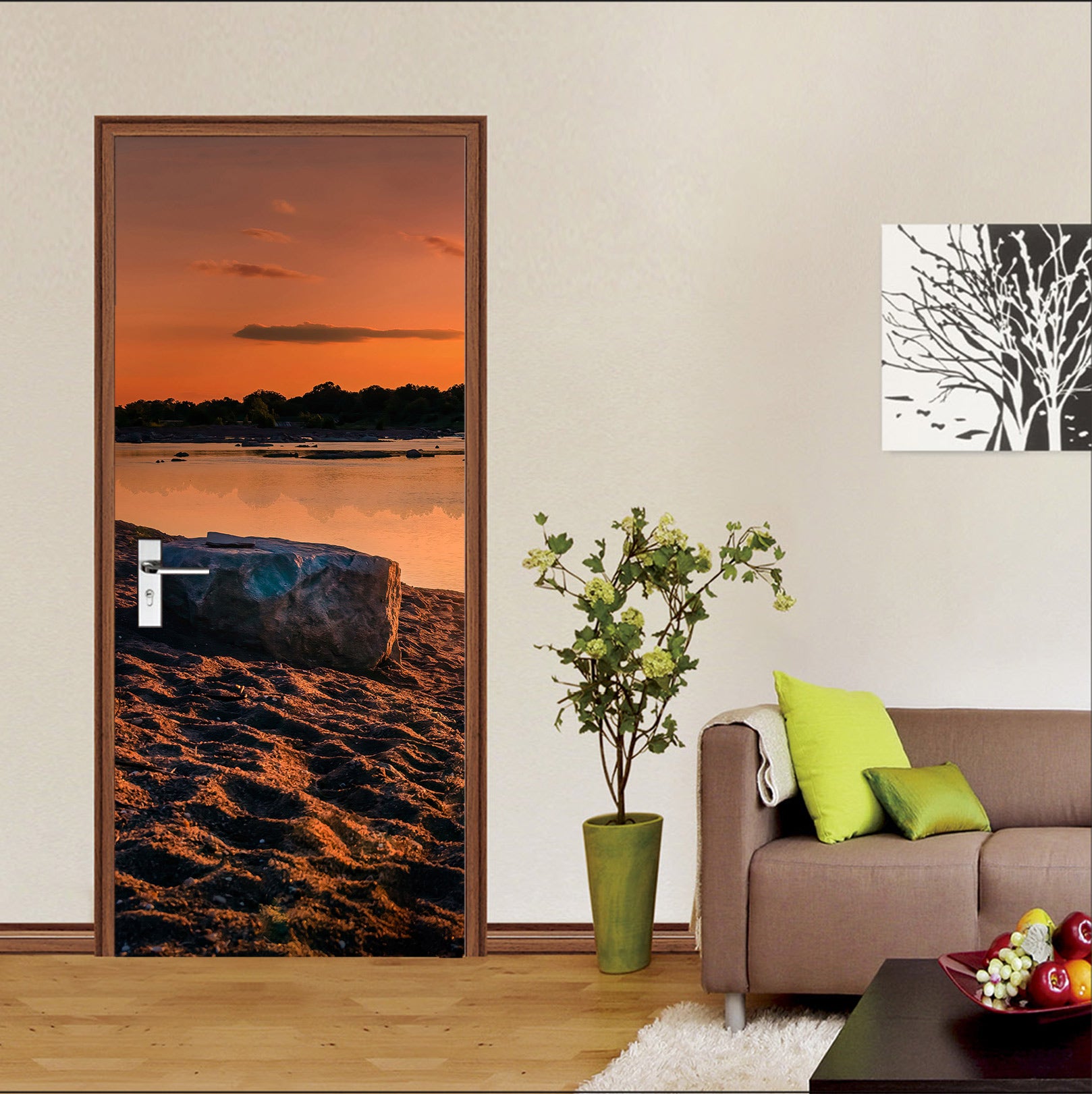 3D Sunset Lakeside Stone 107204 Beth Sheridan Door Mural