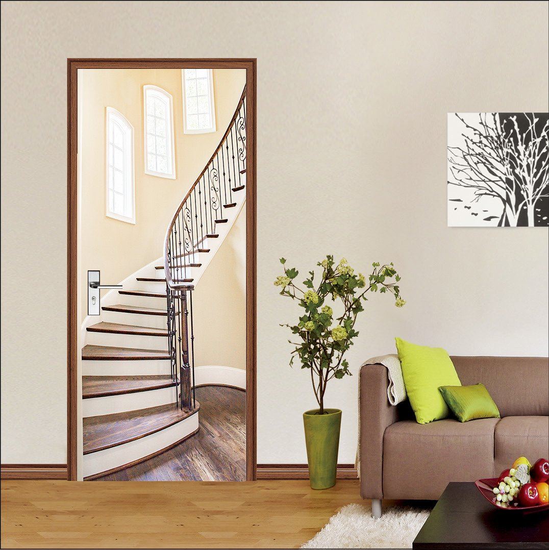 3D spiral stairs window handrail door mural Wallpaper AJ Wallpaper 