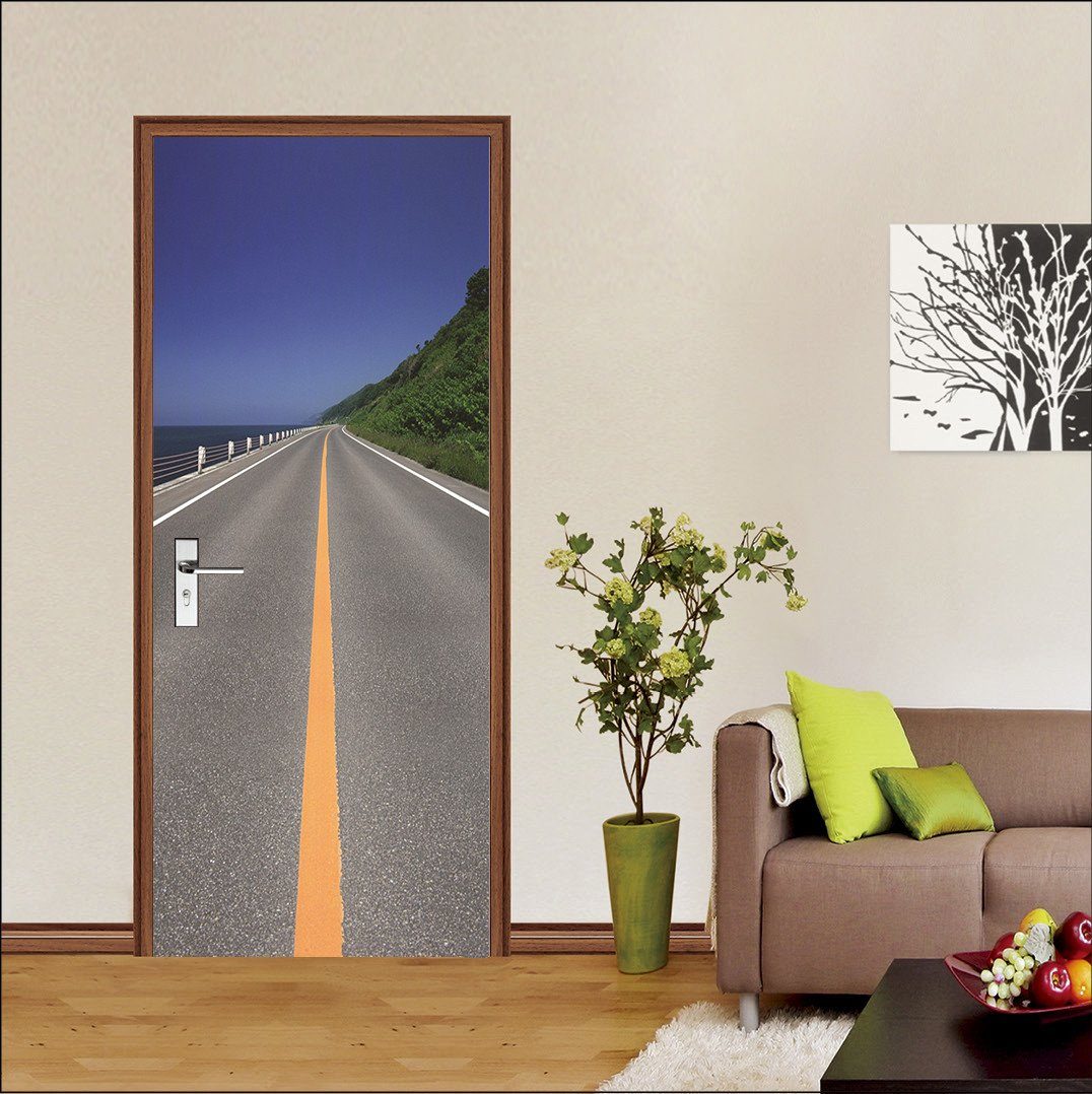 3D trees on the road door mural Wallpaper AJ Wallpaper 