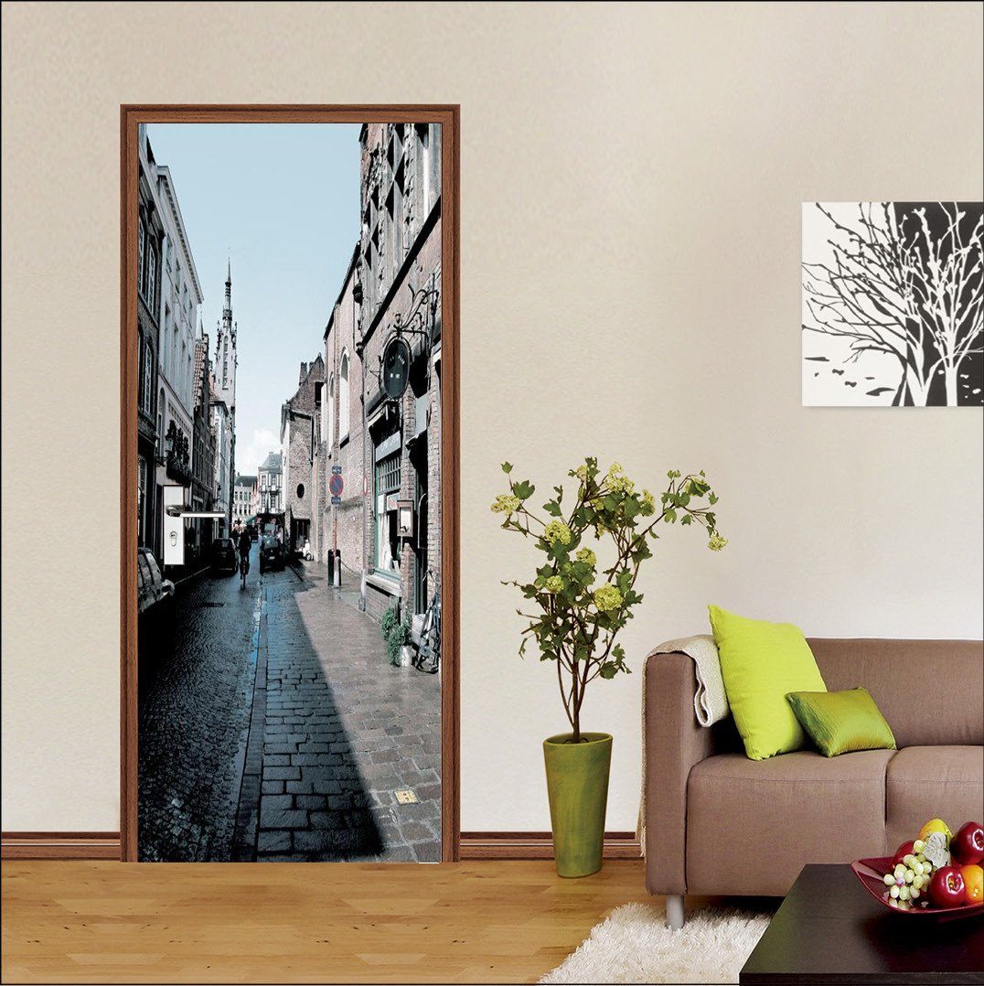 3D street architecture tall buildings door mural Wallpaper AJ Wallpaper 