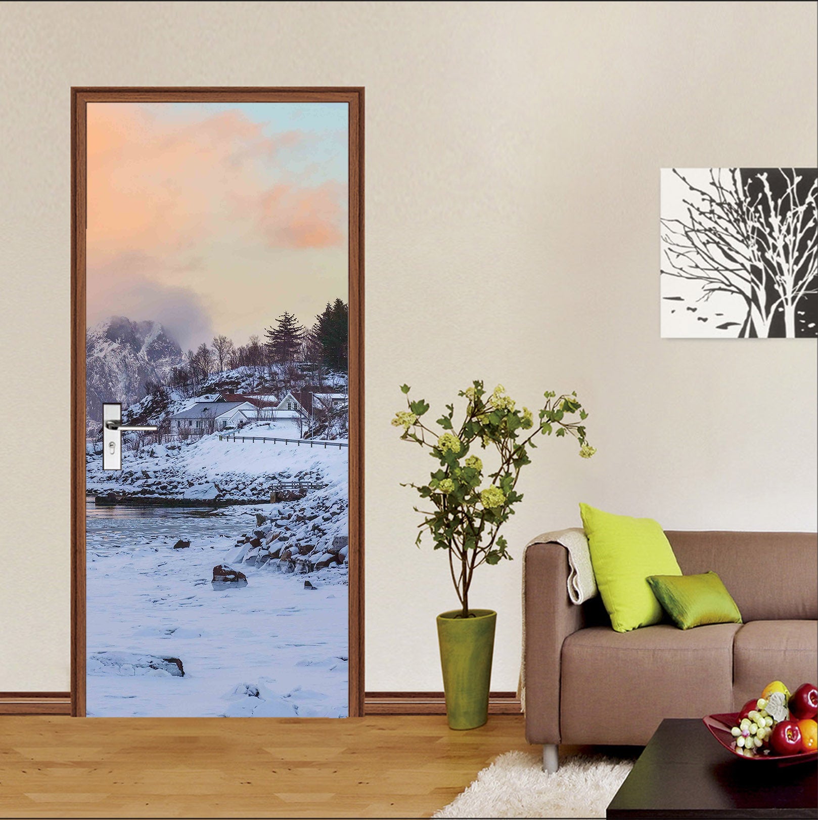 3D Snow House Lakeside 119194 Marco Carmassi Door Mural