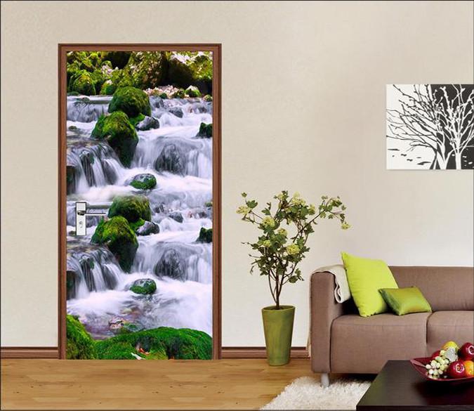 3D stone in the river door mural Wallpaper AJ Wallpaper 