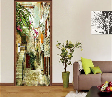 3D wall flower stairs street door mural Wallpaper AJ Wallpaper 