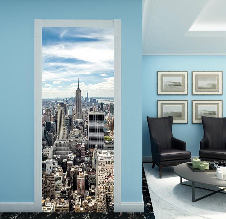 3D New York buildings door mural Wallpaper AJ Wallpaper 