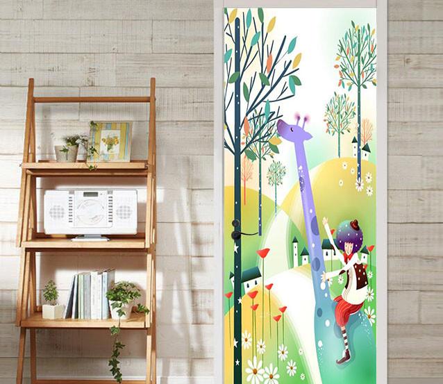 3D giraffe branch graffiti door mural Wallpaper AJ Wallpaper 