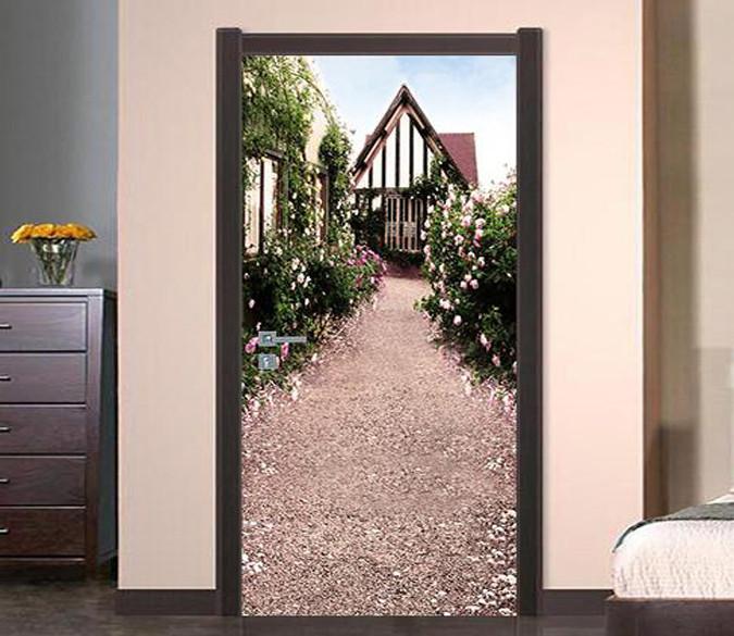 3D glass houses flowers door mural Wallpaper AJ Wallpaper 