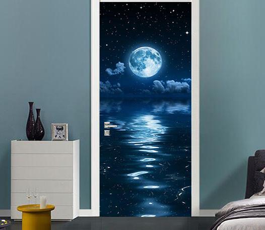 3D sea view under the stars door mural Wallpaper AJ Wallpaper 