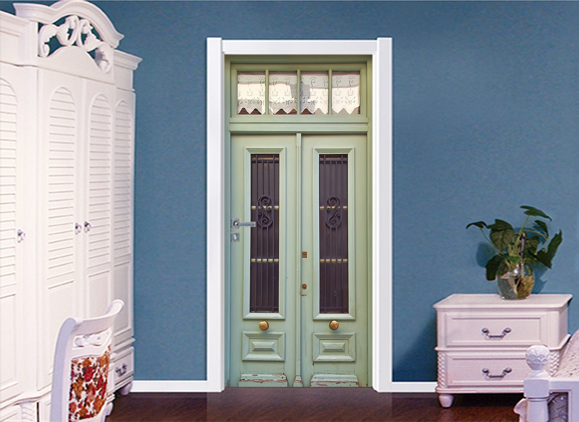 3D Light Green Door 22199 Door Mural