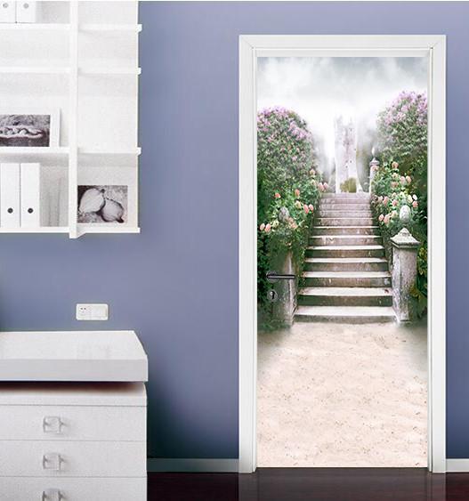 3D full of flowers Steps door mural Wallpaper AJ Wallpaper 