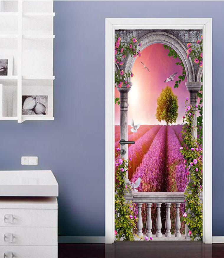 3D dove of peace lavender door mural Wallpaper AJ Wallpaper 