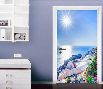 3D sunny sea island door mural Wallpaper AJ Wallpaper 