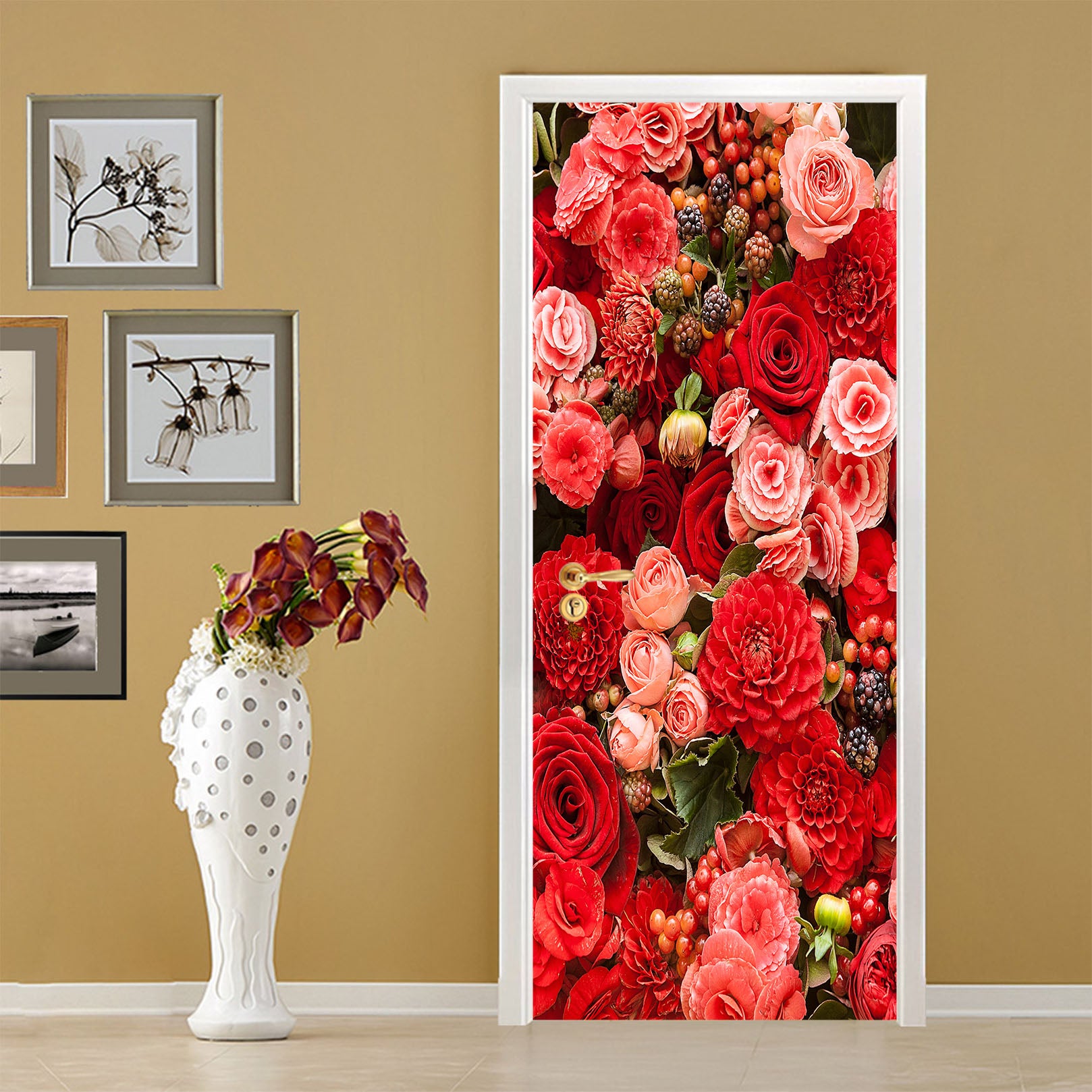 3D Red Flowers 25088 Door Mural