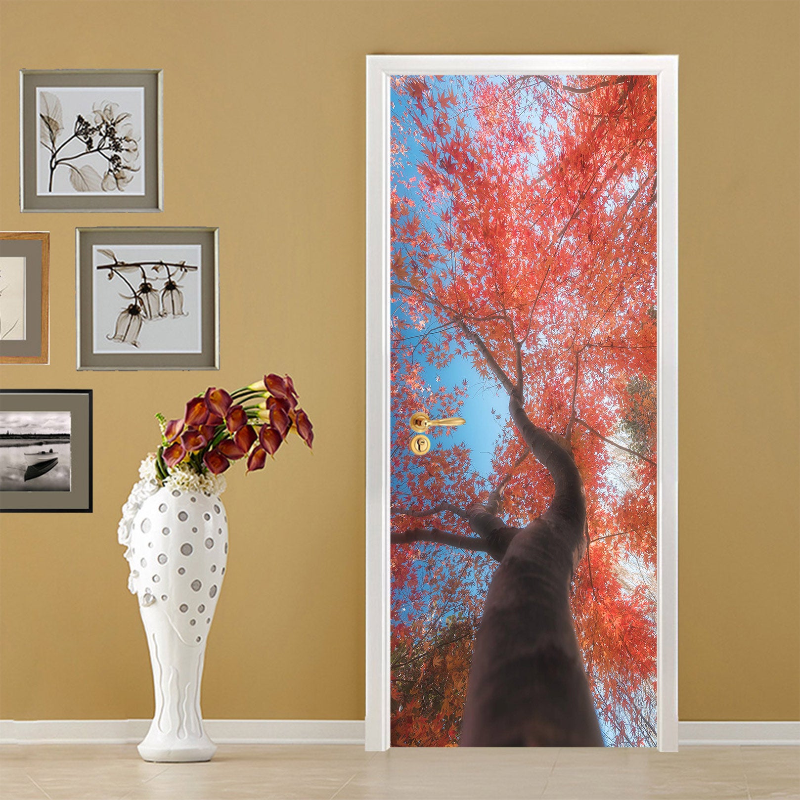 3D Red Tree 25028 Door Mural