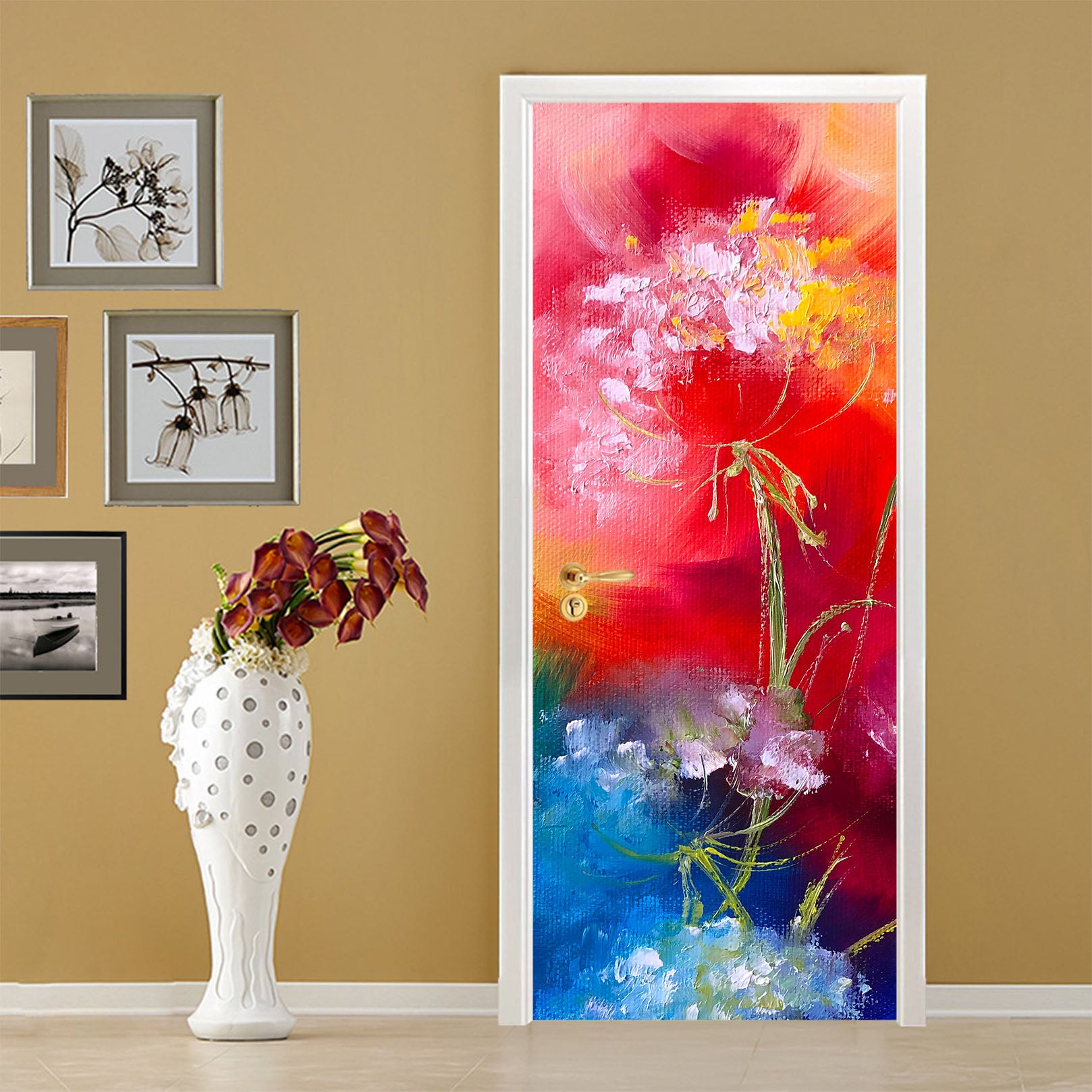 3D Red Flowers 3315 Skromova Marina Door Mural