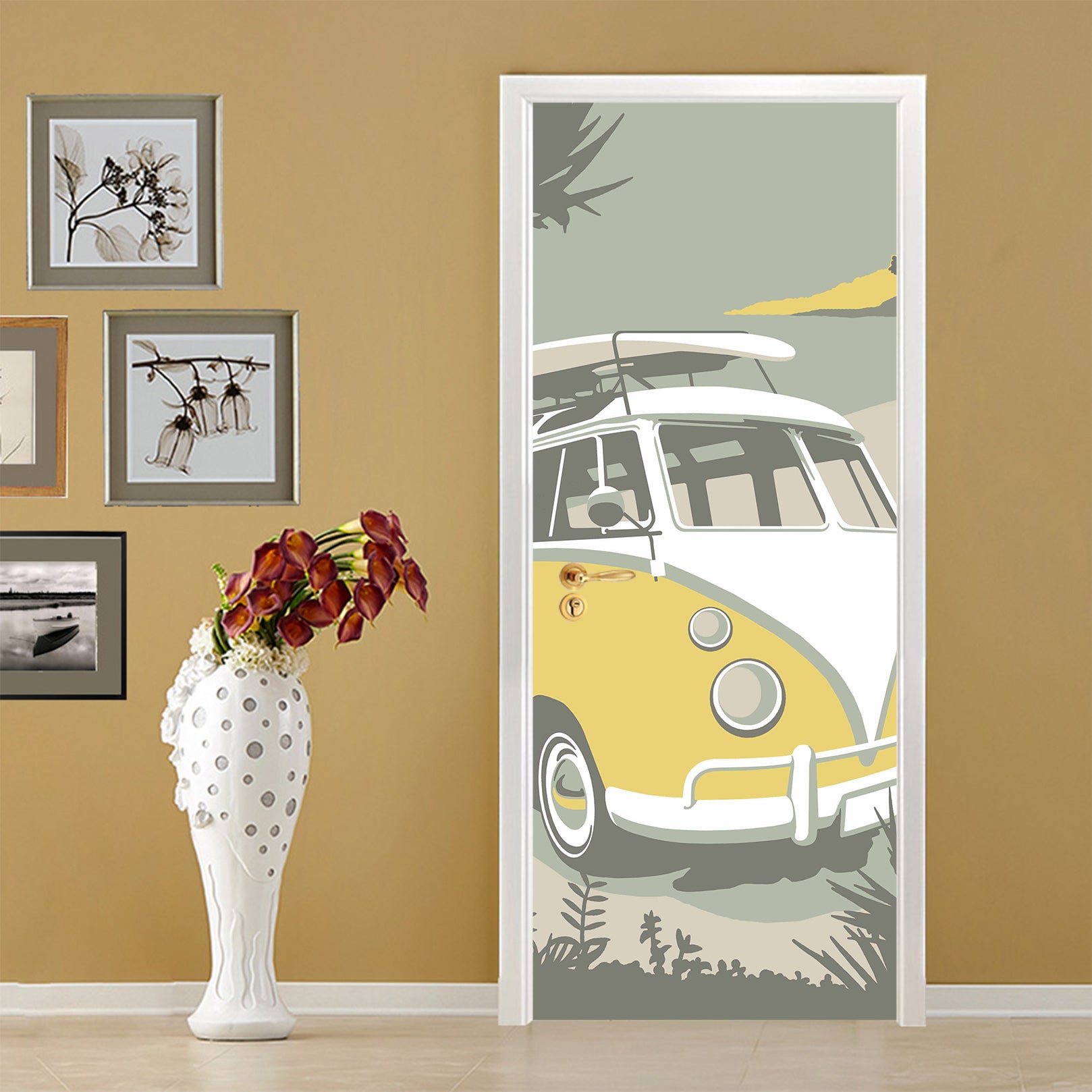 3D Small Yellow Bus 9241 Steve Read Door Mural