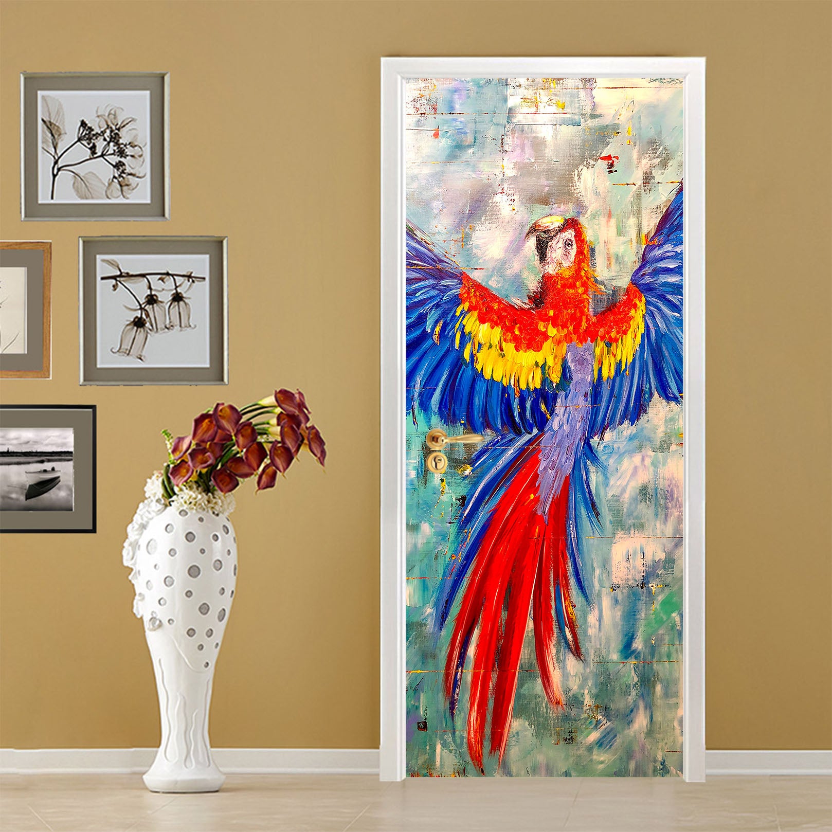 3D Watercolor Parrot 858 Skromova Marina Door Mural