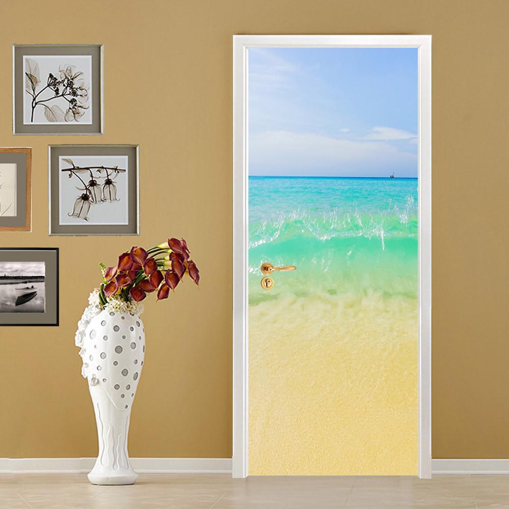 3D surge brine sandy beach door mural Wallpaper AJ Wallpaper 