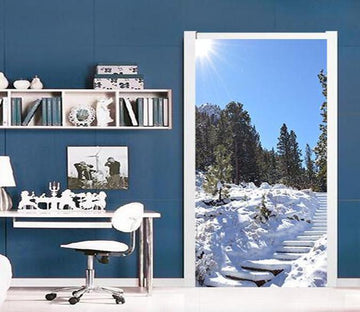 3D forest sunlight snow scene door mural Wallpaper AJ Wallpaper 