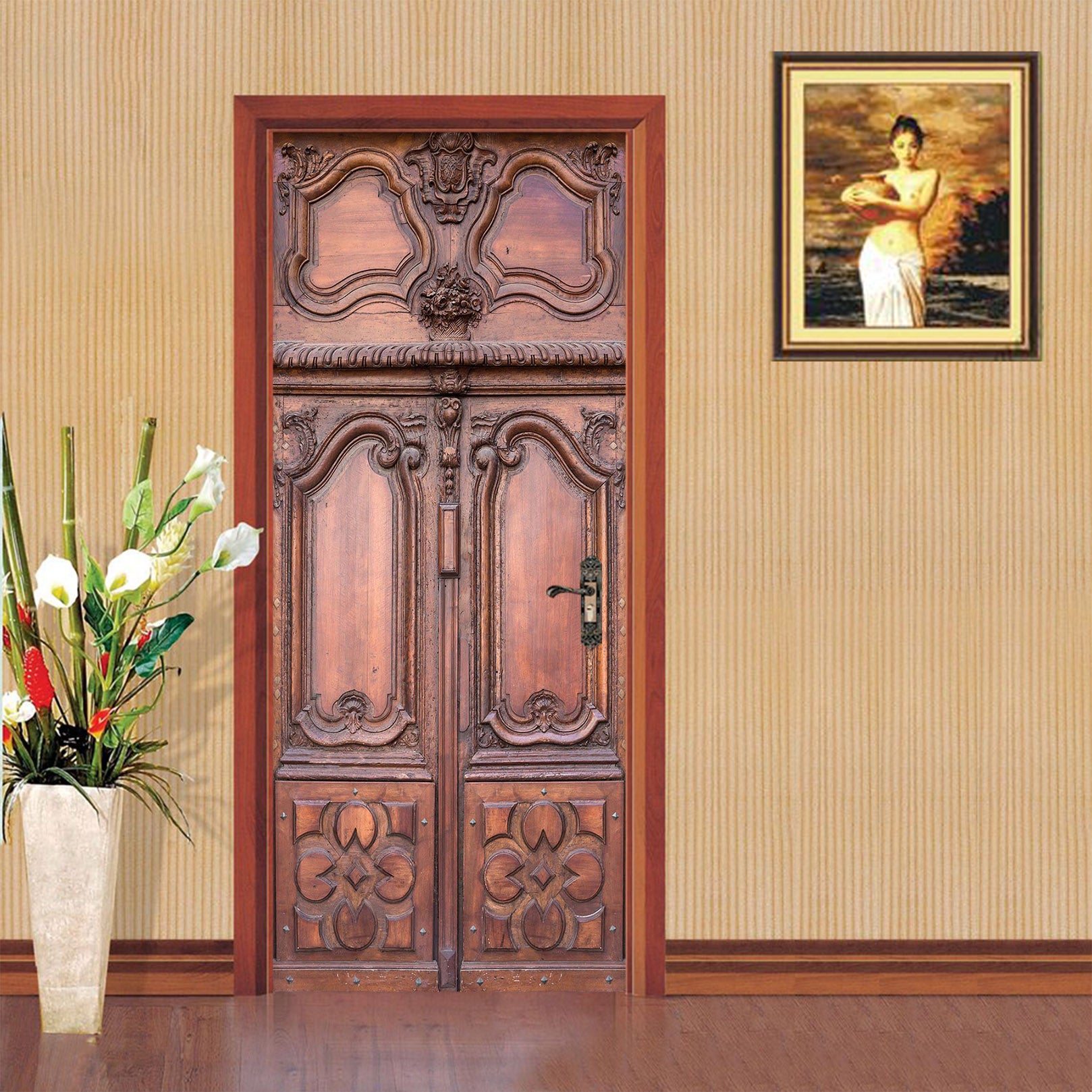 3D Wood Palm Door 22202 Door Mural