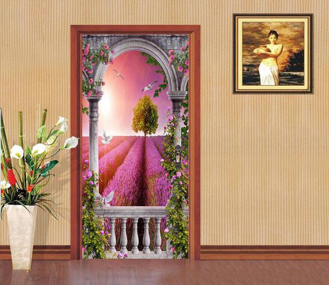 3D dove of peace lavender door mural Wallpaper AJ Wallpaper 