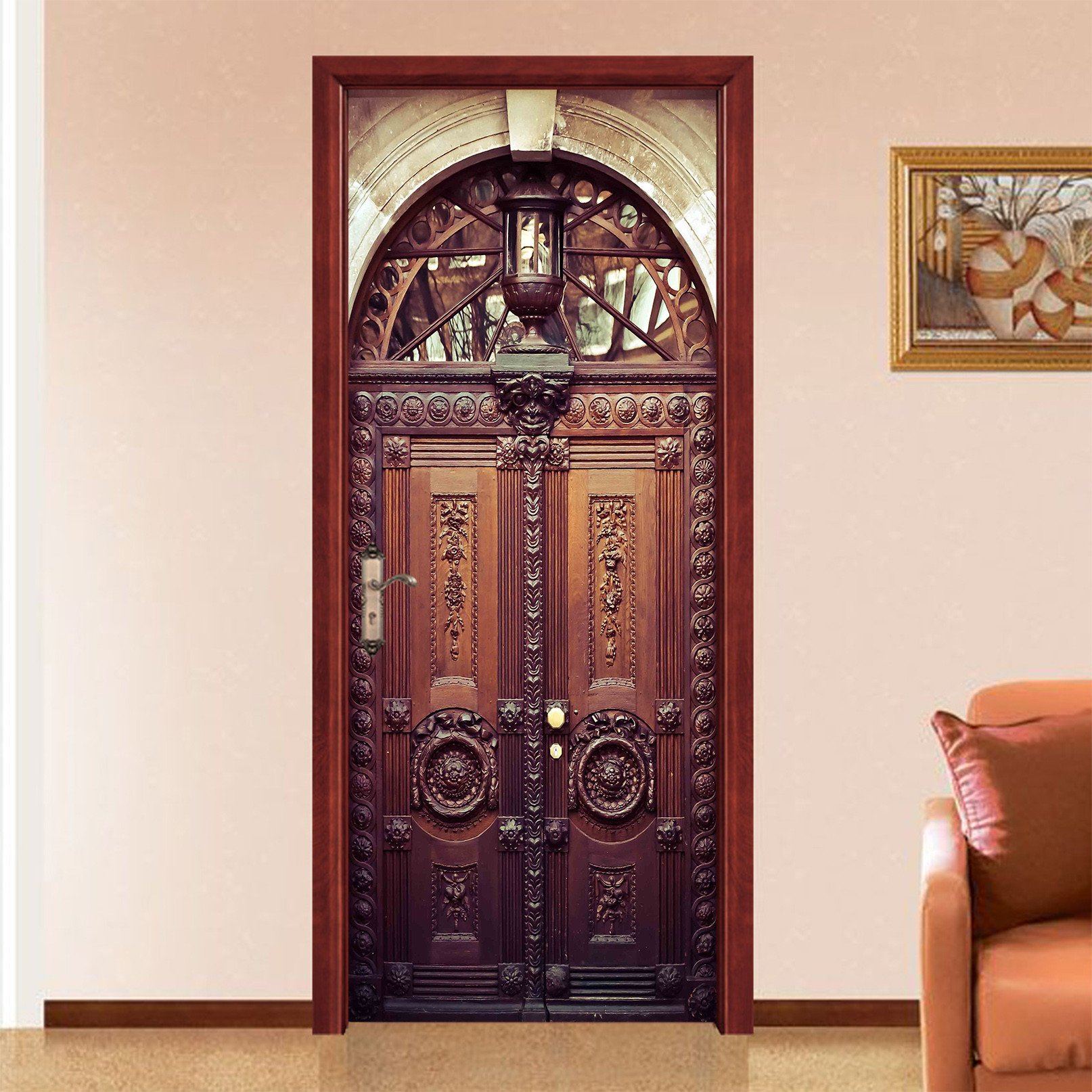 3D Wood Gate Carvings 20 Door Mural Wallpaper AJ Wallpaper 