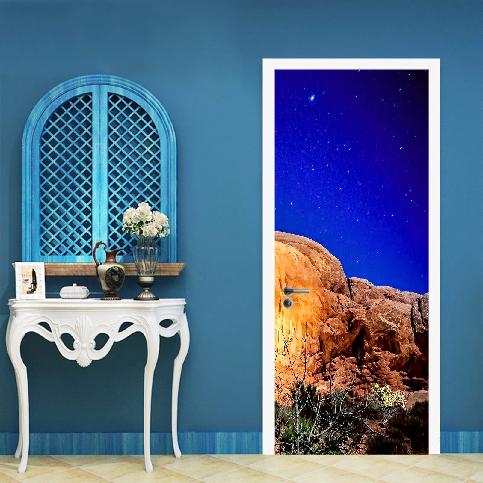 3D Blue Starry Sky Stone 10854 Beth Sheridan Door Mural