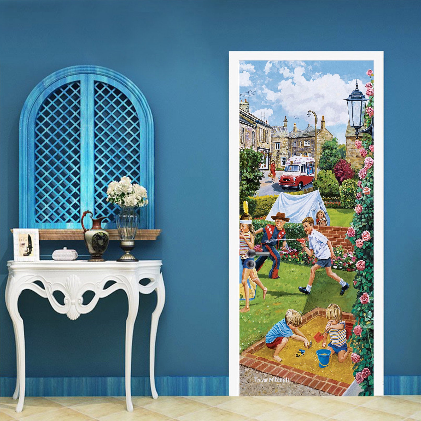 3D Garden Kids Playing 10340 Trevor Mitchell Door Mural