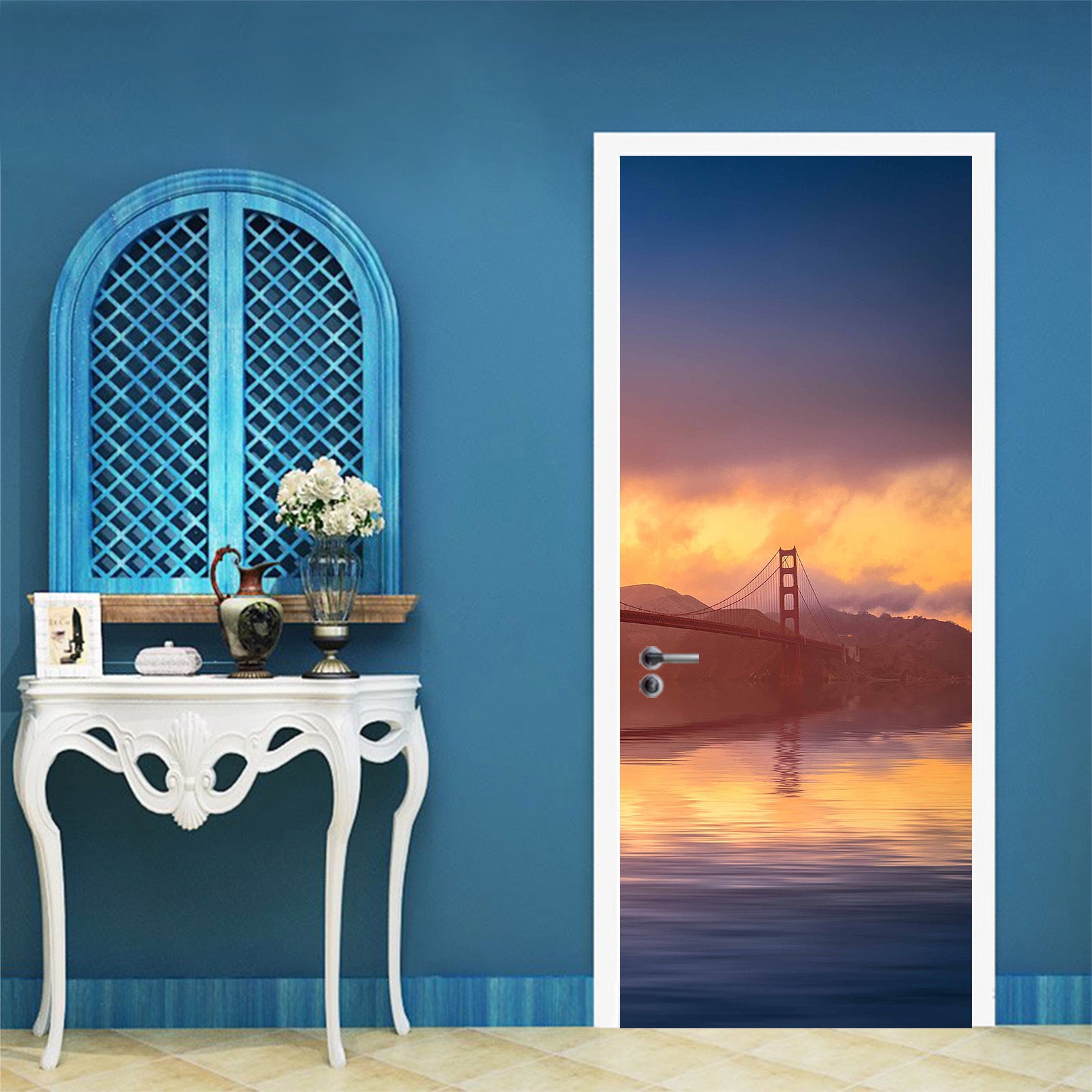 3D Sunset Ocean Bridge 122116 Marco Carmassi Door Mural