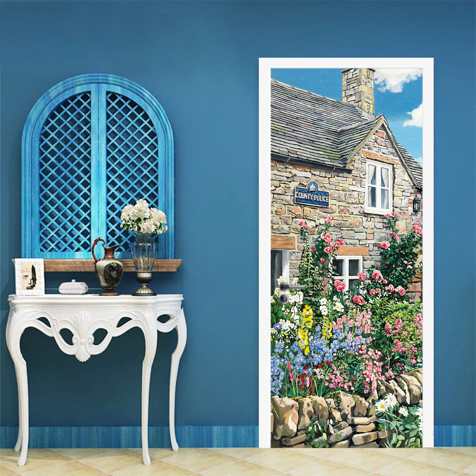 3D Flowers Houses 103164 Trevor Mitchell Door Mural