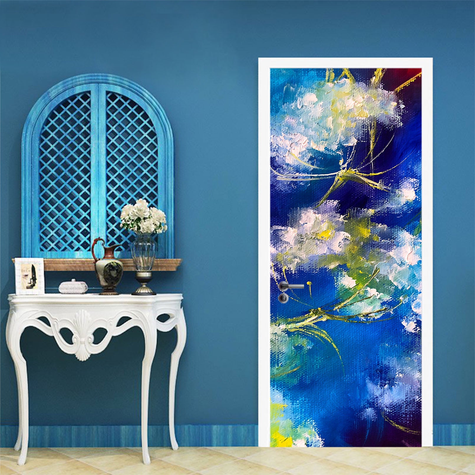 3D Blue Flowers 3311 Skromova Marina Door Mural