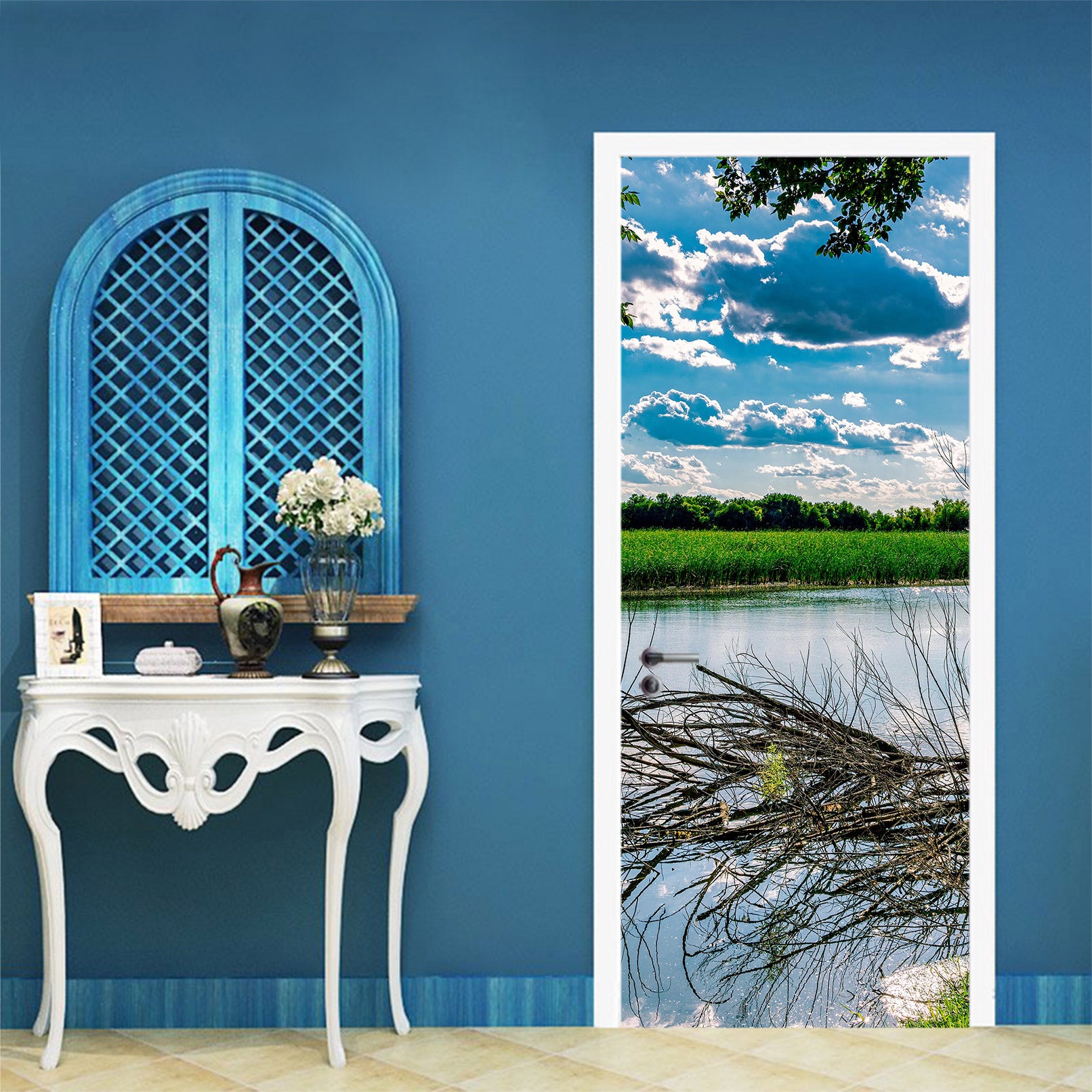 3D Grassland Sky Lake Shadow 107216 Beth Sheridan Door Mural