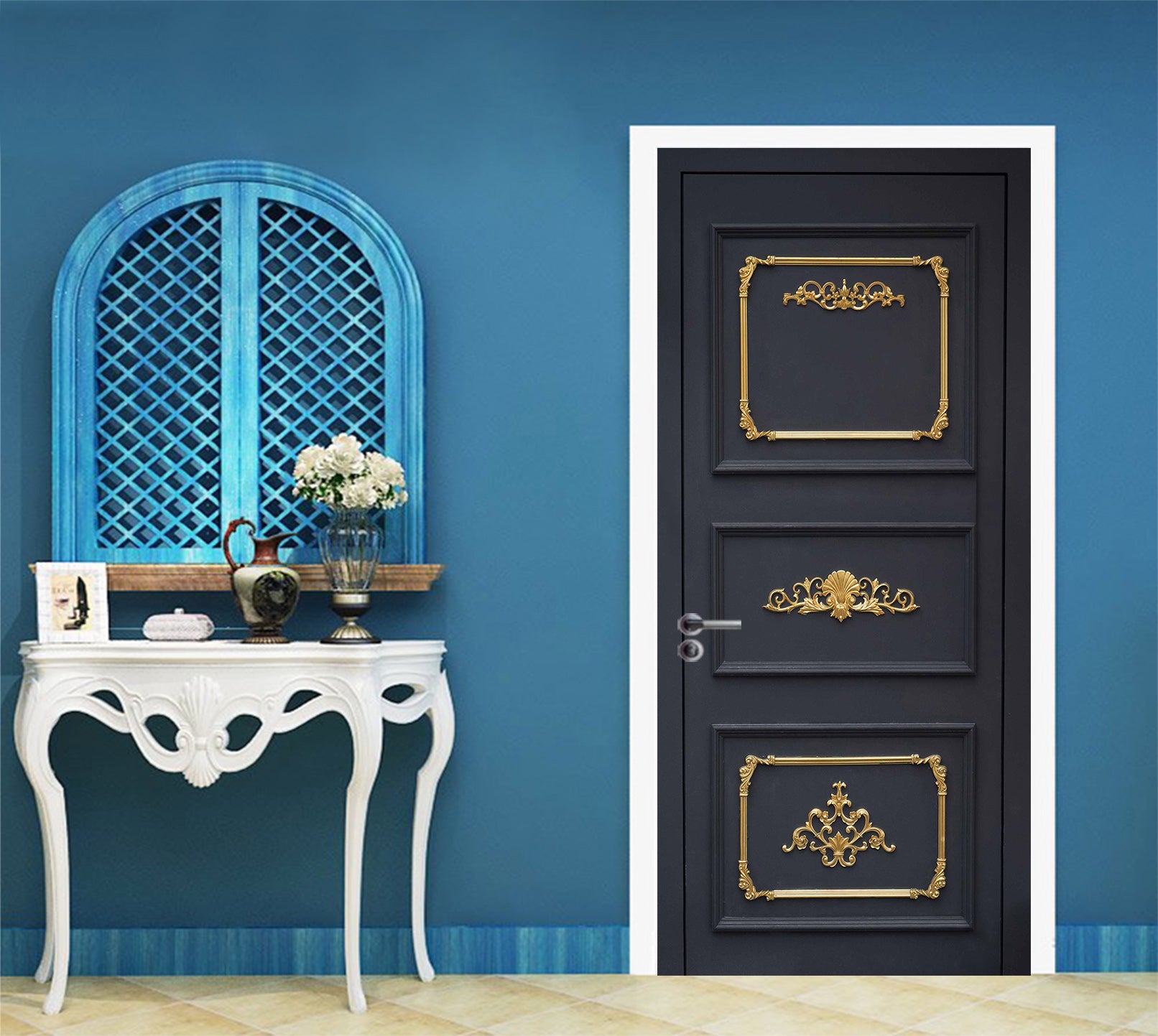 3D Black Golden Edge Door 22223 Door Mural