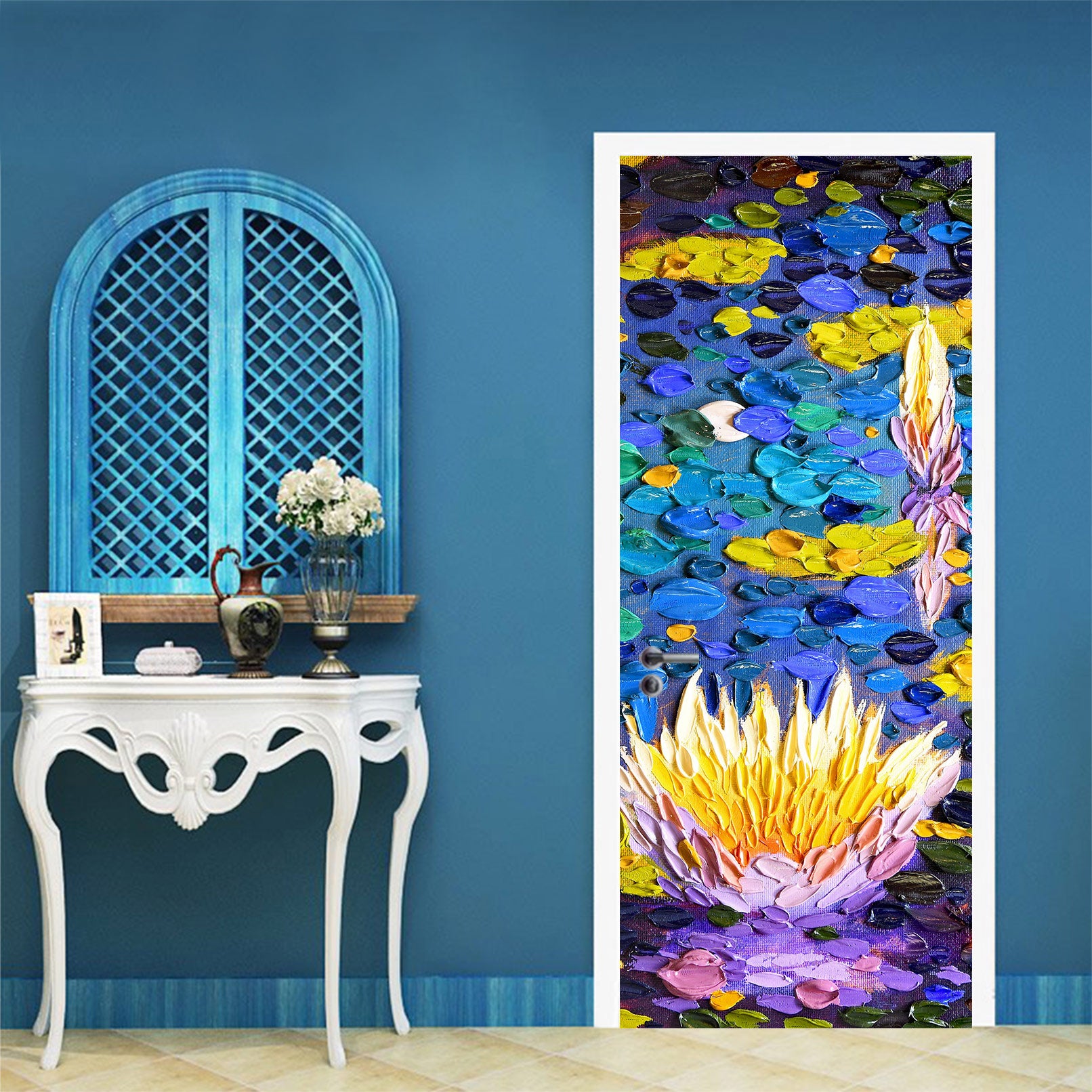 3D Night Lotus Pond 11305 Dena Tollefson Door Mural