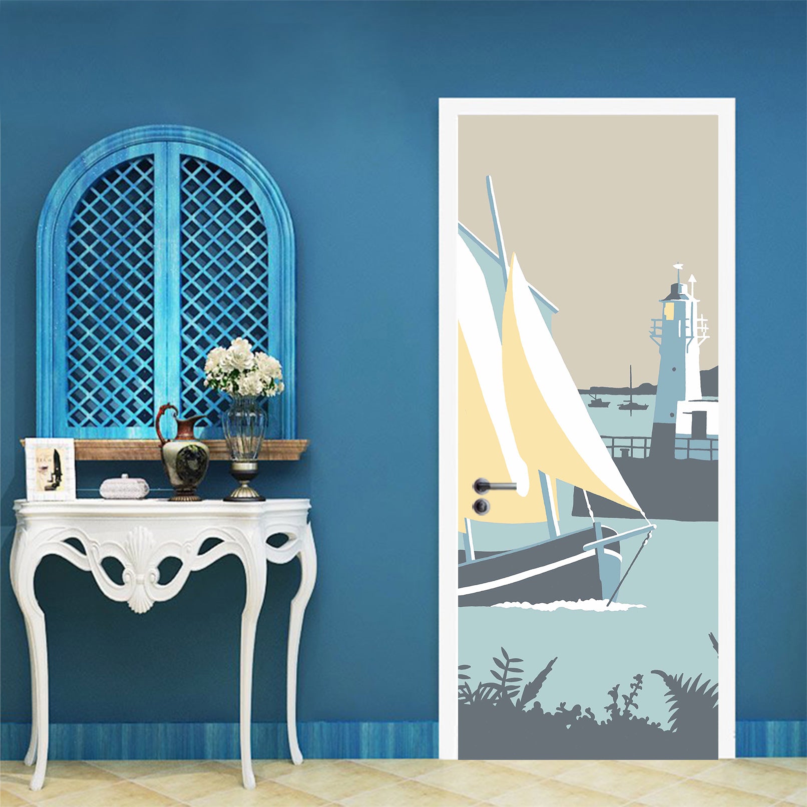 3D Sailing Lighthouse 9246 Steve Read Door Mural