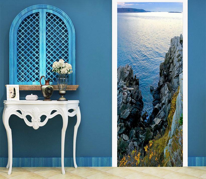 3D hill Stone blue water door mural Wallpaper AJ Wallpaper 