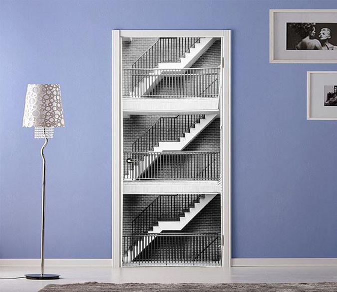 3D stairs Iron handrail door mural Wallpaper AJ Wallpaper 