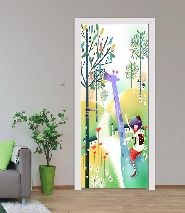 3D giraffe branch graffiti door mural Wallpaper AJ Wallpaper 