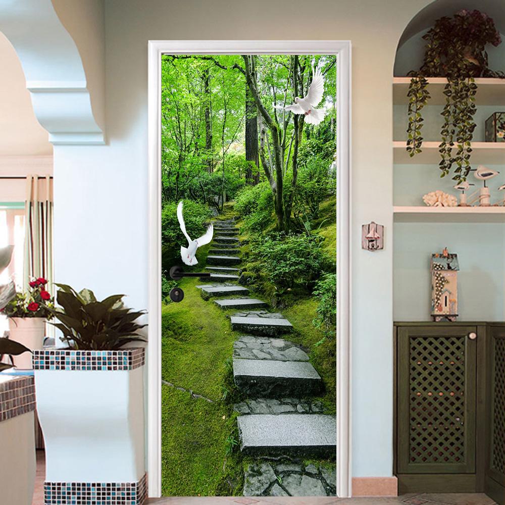 3D forest stone stairs door mural Wallpaper AJ Wallpaper 