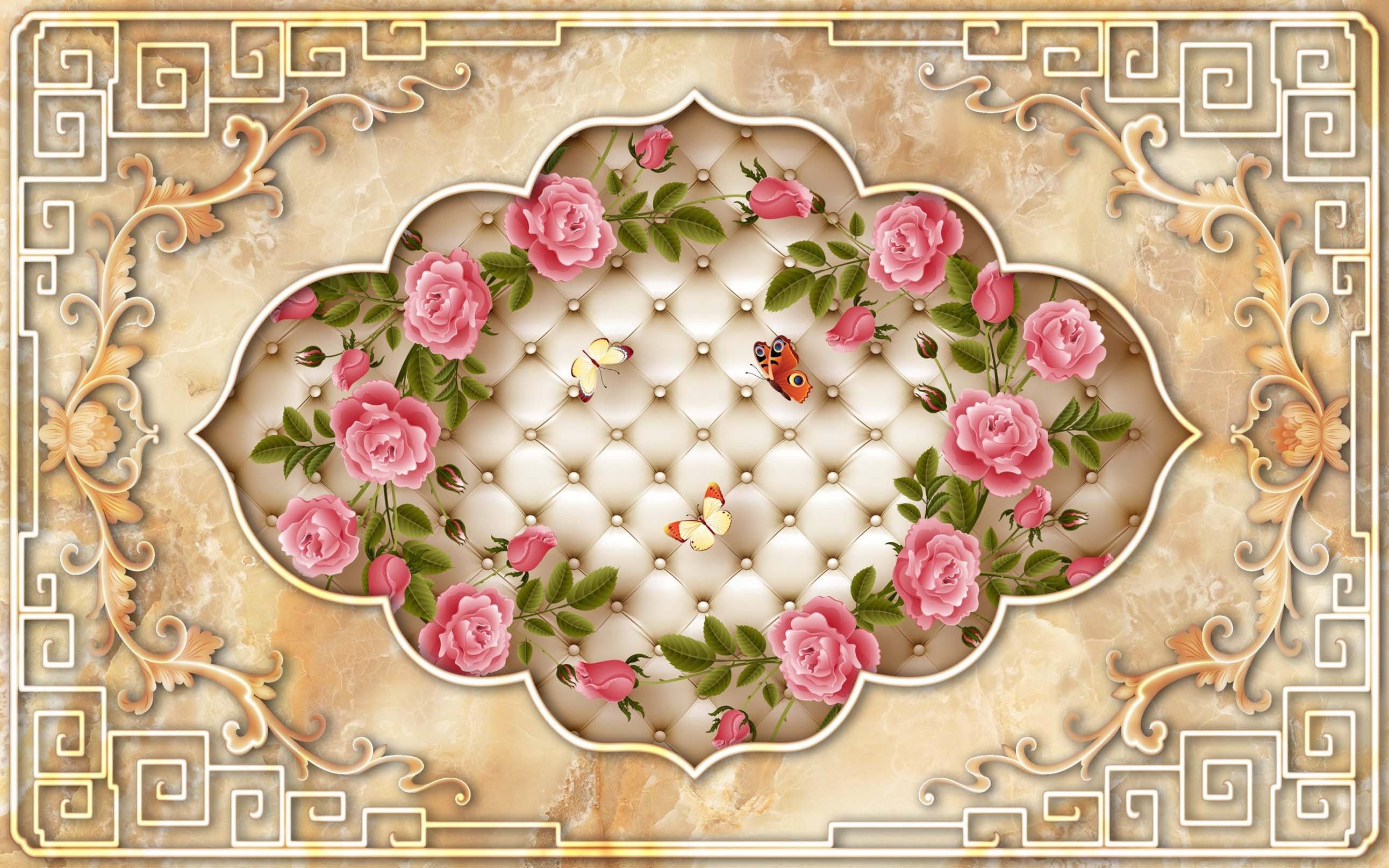 3D Flowers Vine Pattern Kitchen Mat Floor Mural Wallpaper AJ Wallpaper 