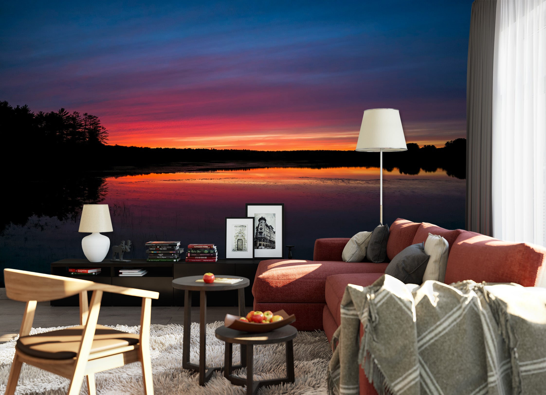 3D Sunset Lake 131 Jerry LoFaro Wall Mural Wall Murals