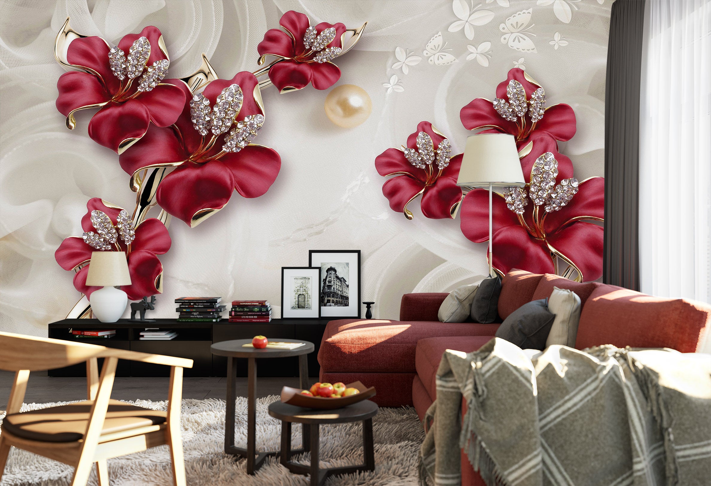 3D Red Flowers 1524 Wall Murals