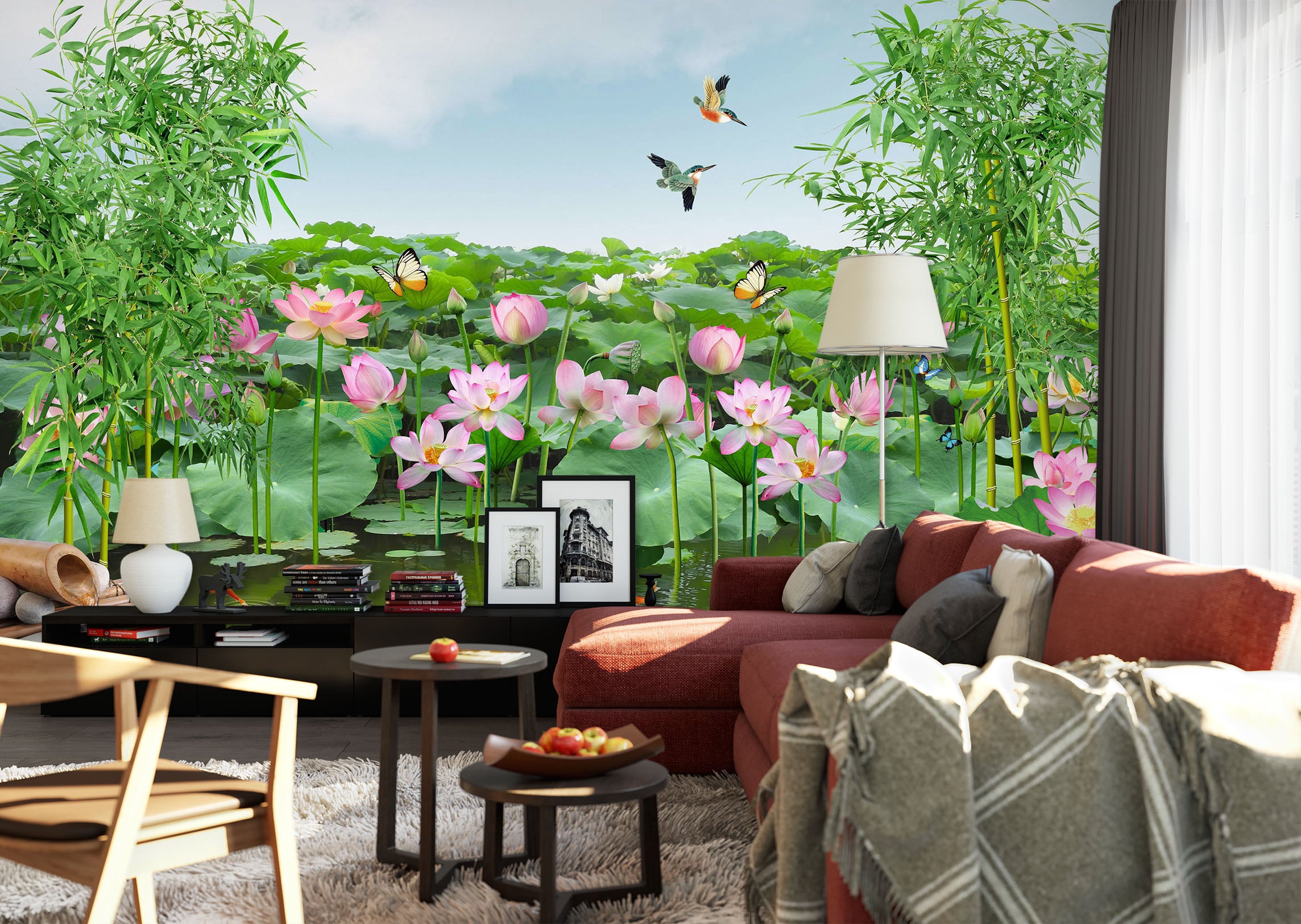 3D Lotus Pond 1591 Wall Murals