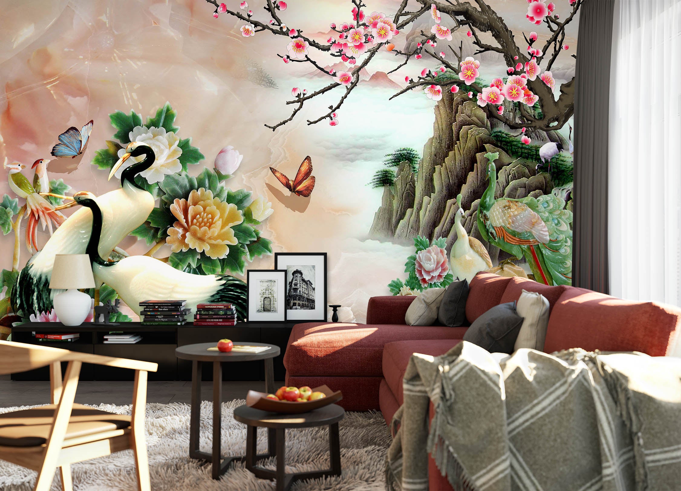 3D White Crane Wonderland 1636 Wall Murals