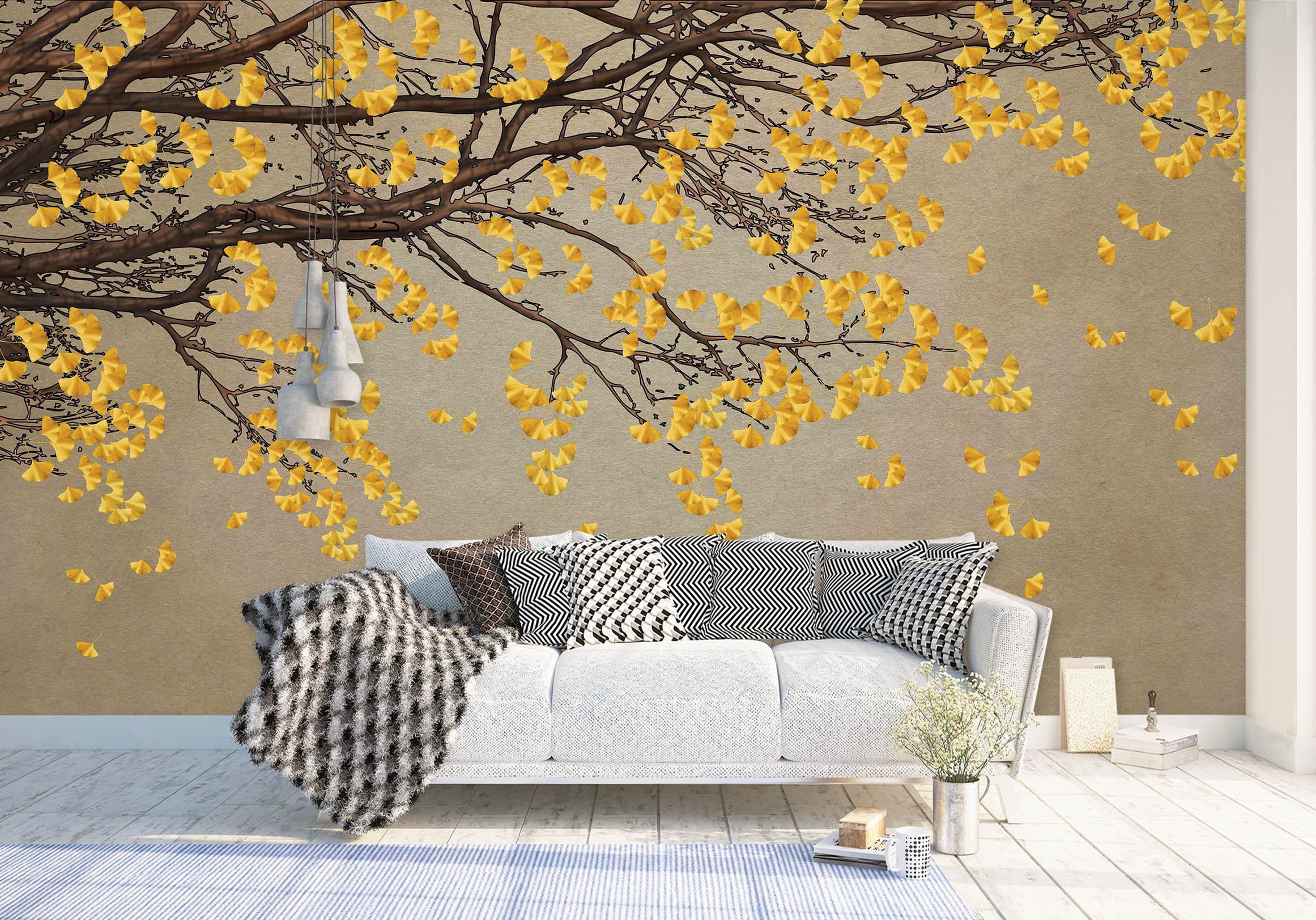 3D Golden Leaves 1457 Wall Murals