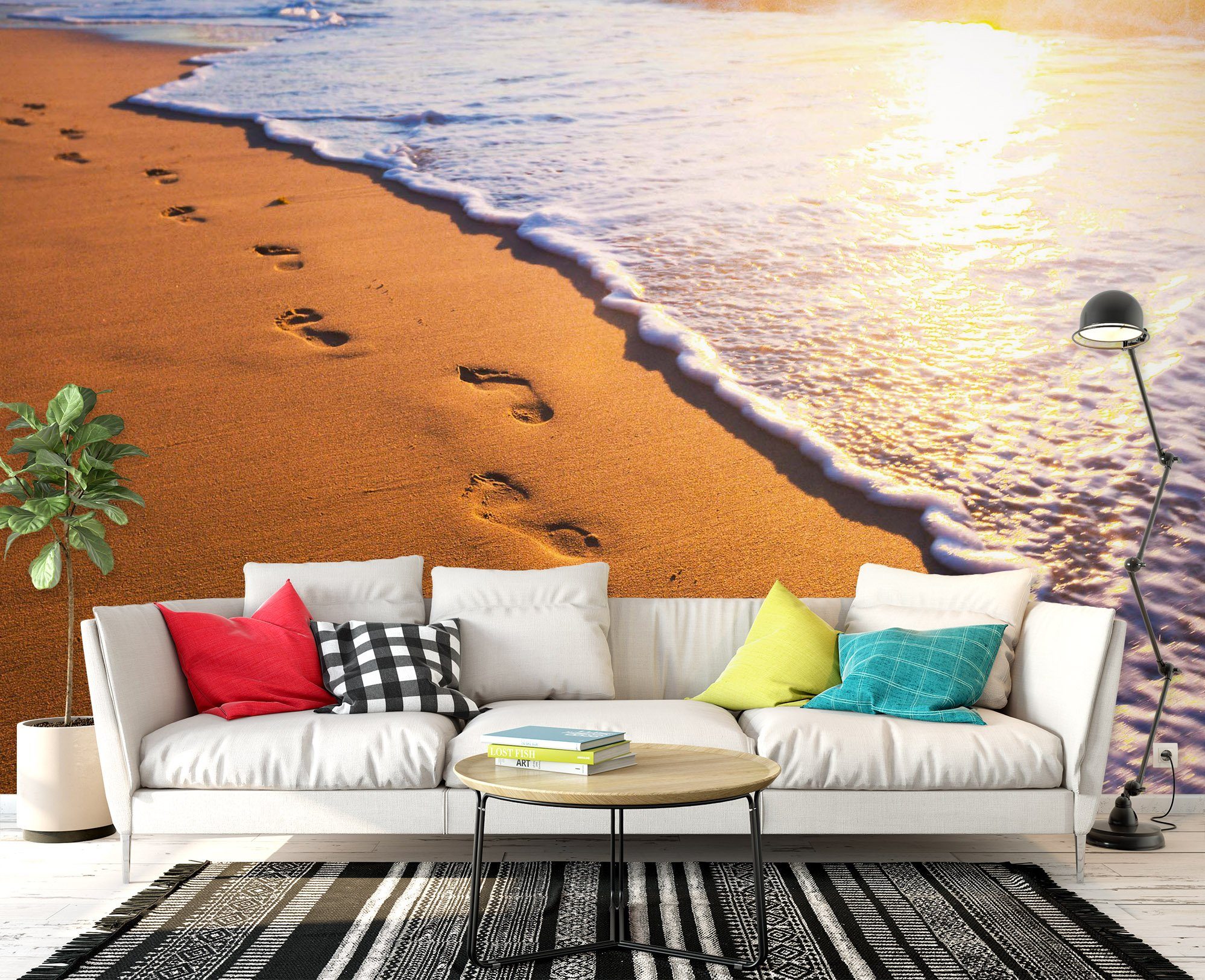 3D Beach Footprints 1447 Wall Murals Wallpaper AJ Wallpaper 2 