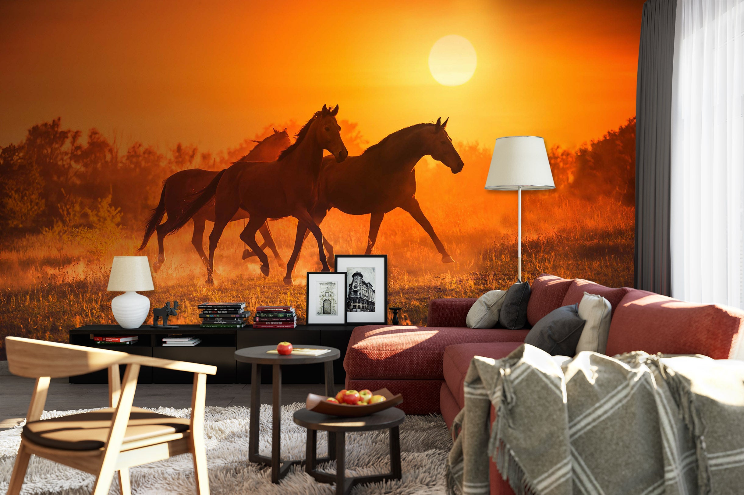 3D Sunset Horse 2028 Wall Murals