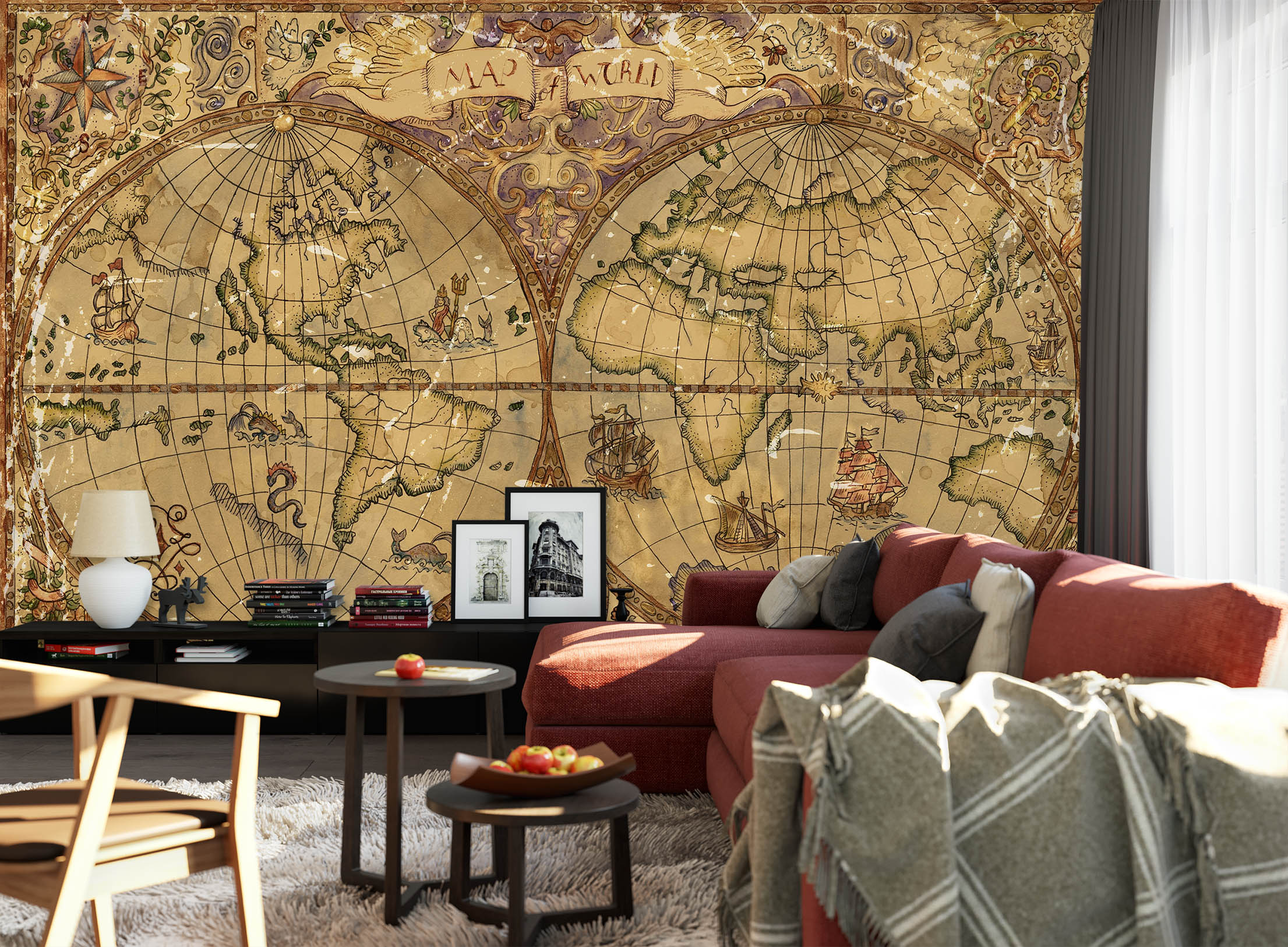 3D Sketch Pattern 2069 World Map Wall Murals