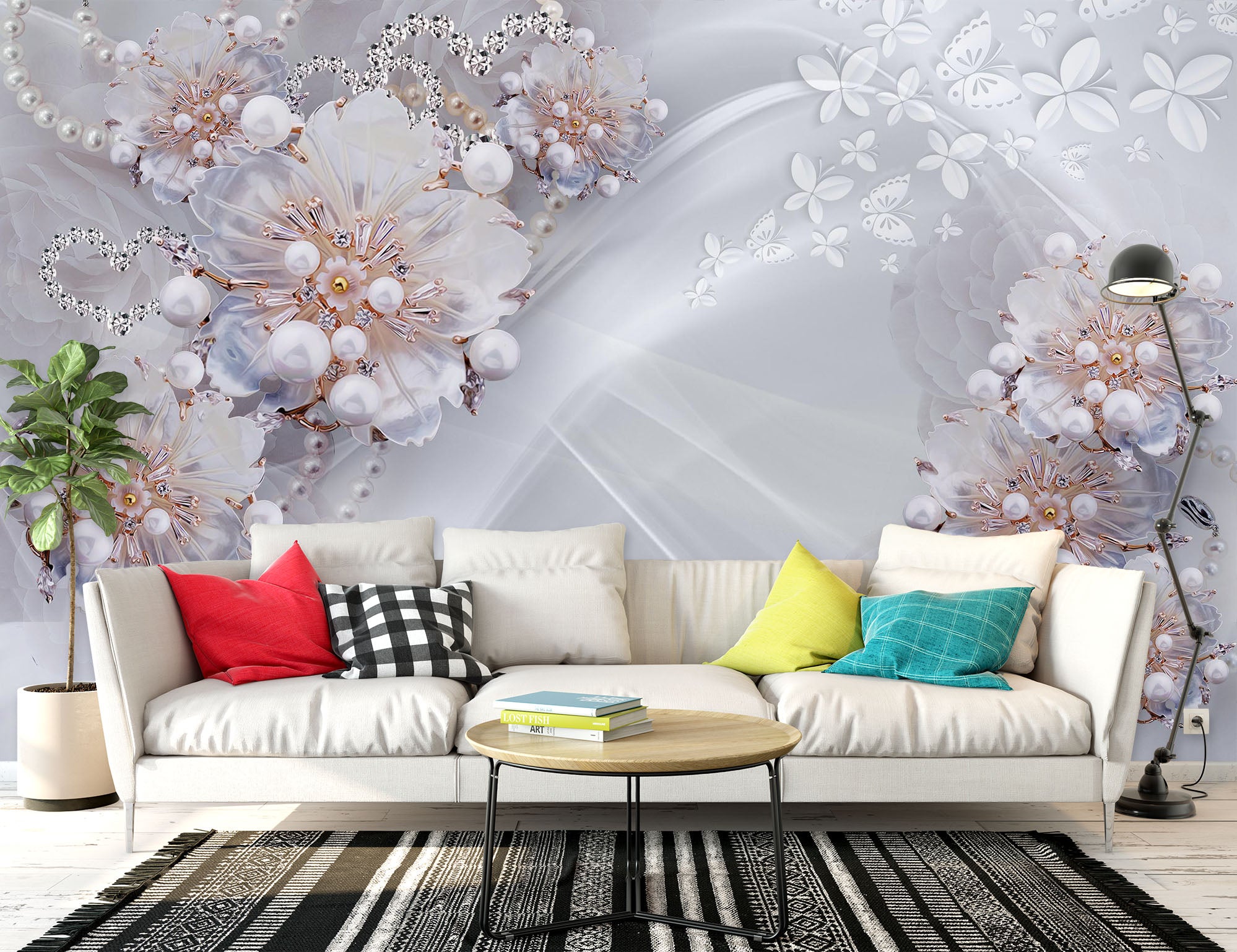 3D Pearl Flower 2067 Wall Murals